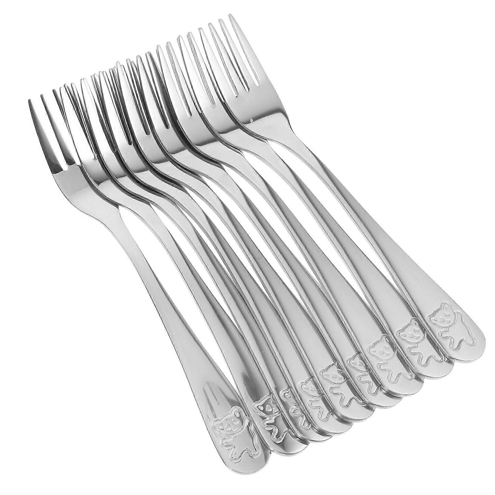 9pcs Long Handle Forks Stainless Steel Salad Cake Fruit Durable Easy Clean For Home Restaurant Parties