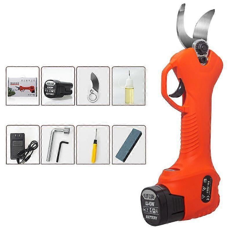 Electric pruning shears, cordless electric branch scissors with brushless motor,  25 mm cutting diameter (Orange)