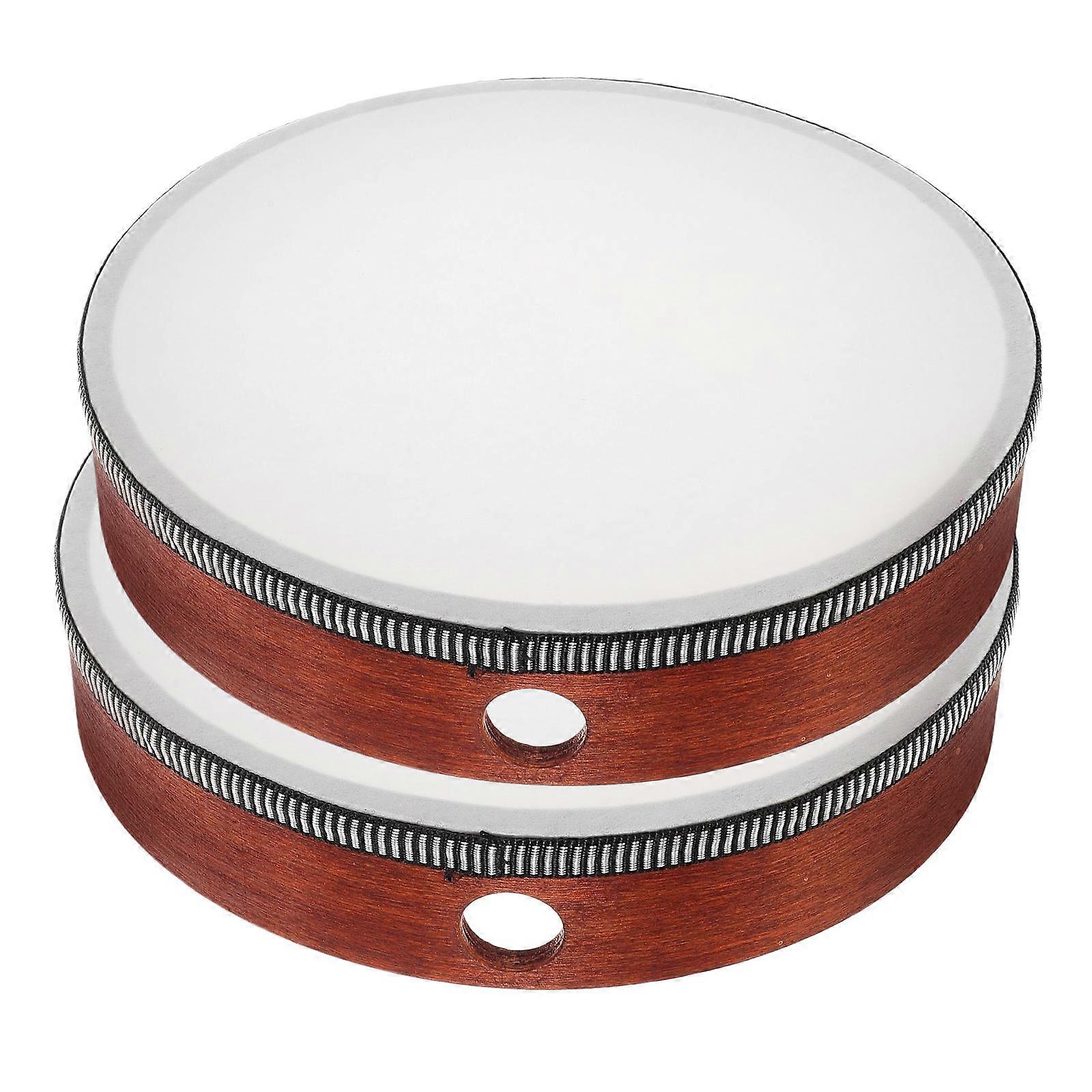 Wood Tambourine Hand Drum for Play Brown Comfortable Grip Design 8 inch