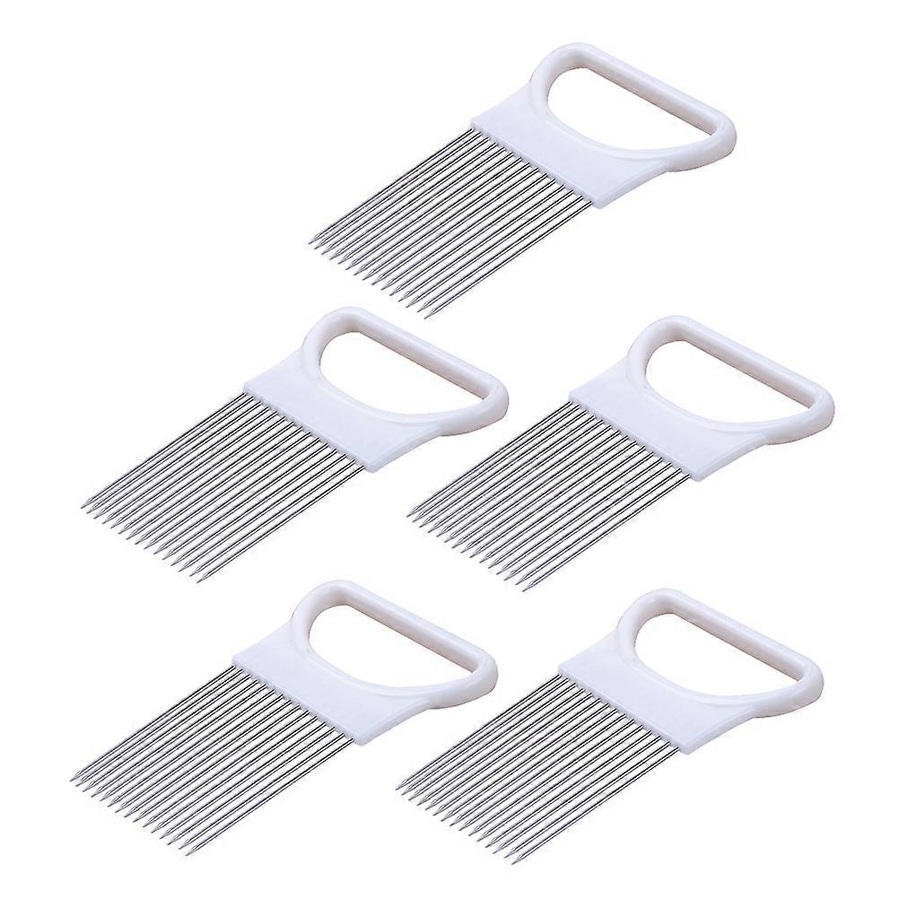 5 Pcs Claw Shaped Onion Household Slicing Fixing Tool Fruit Holder with Plastic Handle for Tomato Vegetable Lemon Potato (White)