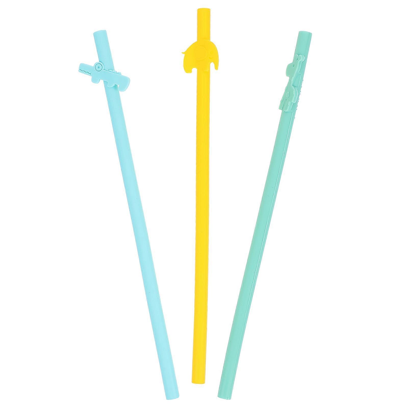 Lovely Silicone Straw Set For Babies 20X2.5Cm Assorted Color Practical Design Daily Use 3Pcs