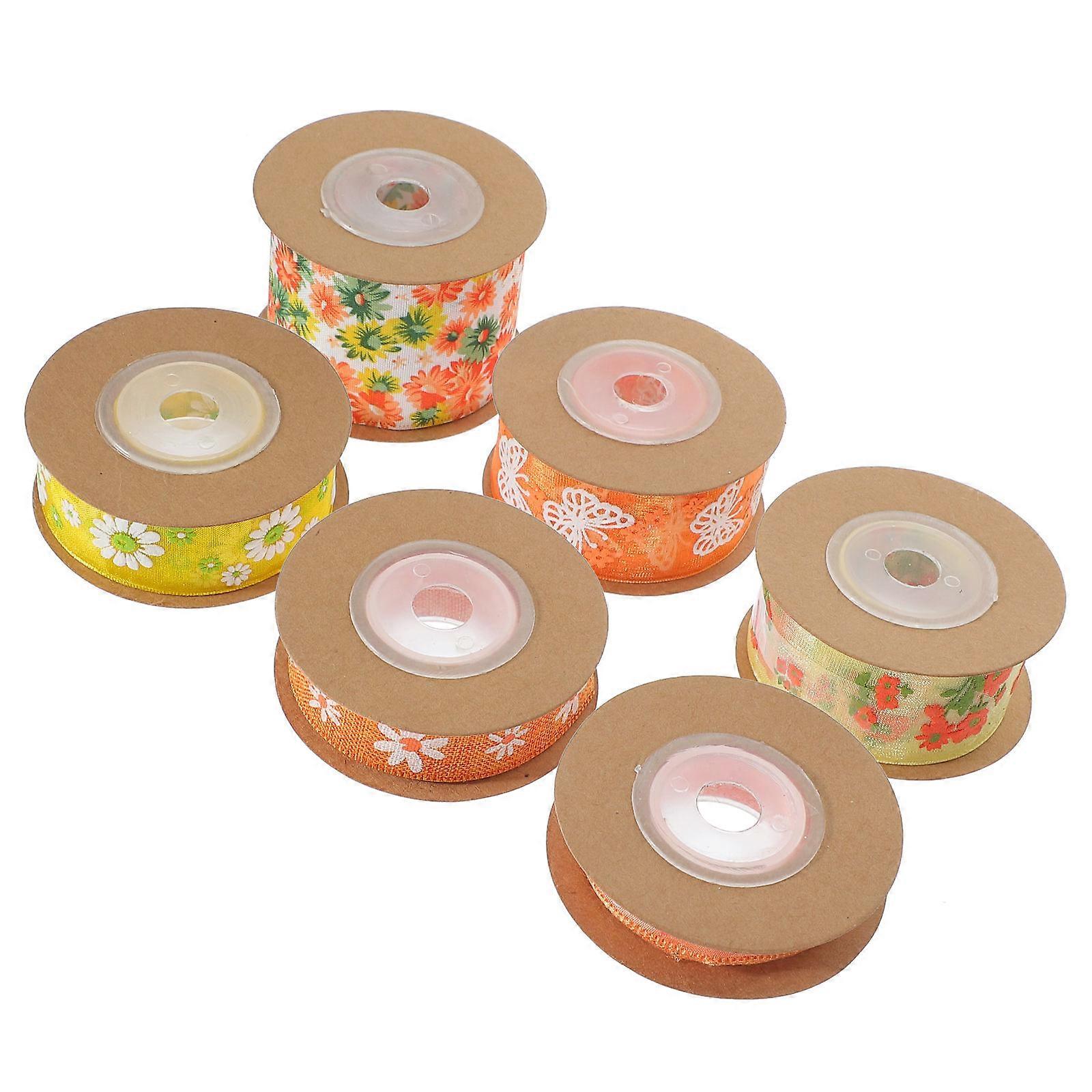 Daisy Pattern Festival Gift Ribbon For Craft Enthusiasts Assorted Color Cuttable 6 Rolls