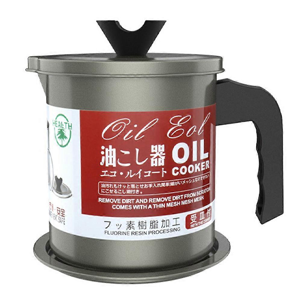 1Set Grey Oil Filter Pot Grease Filter Kettle For Kitchen Use With Strainer And Material