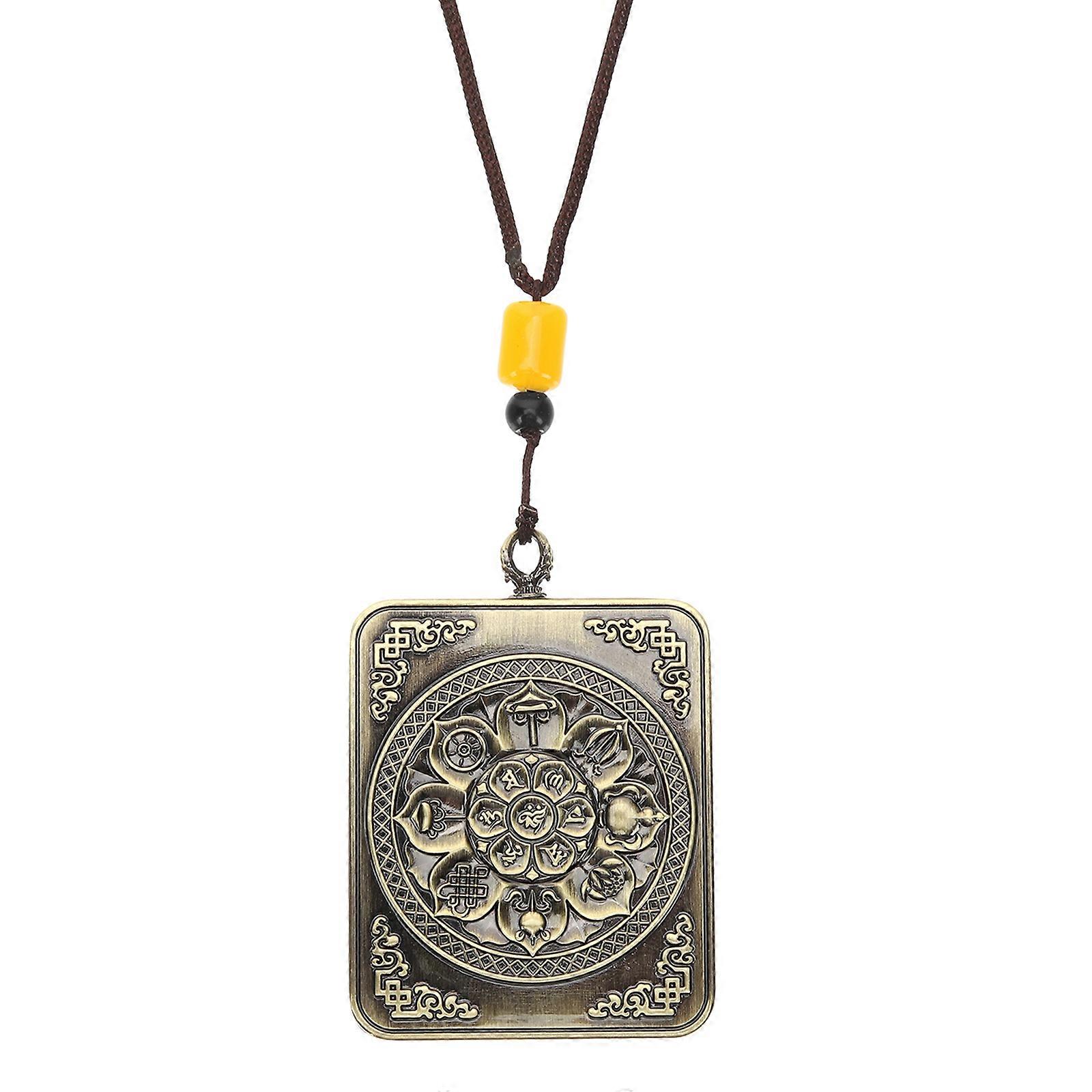 Buddha Style Metal Pendant for Necklace and Key Chain Charm with Retro Thangkar Design Silver Color