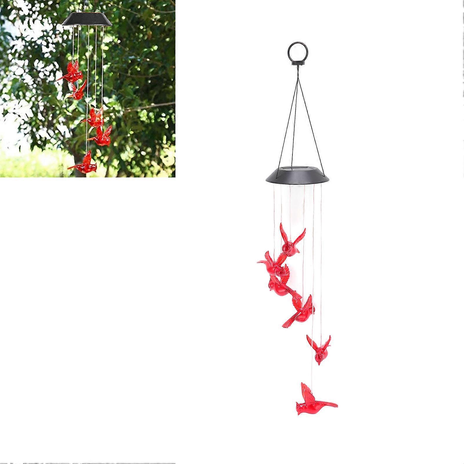 Solar Wind Chime ABS Light Flame Bird Outdoor Decorative Colorful Solar Wind Chime Lamp for Courtyard Black Shell 
