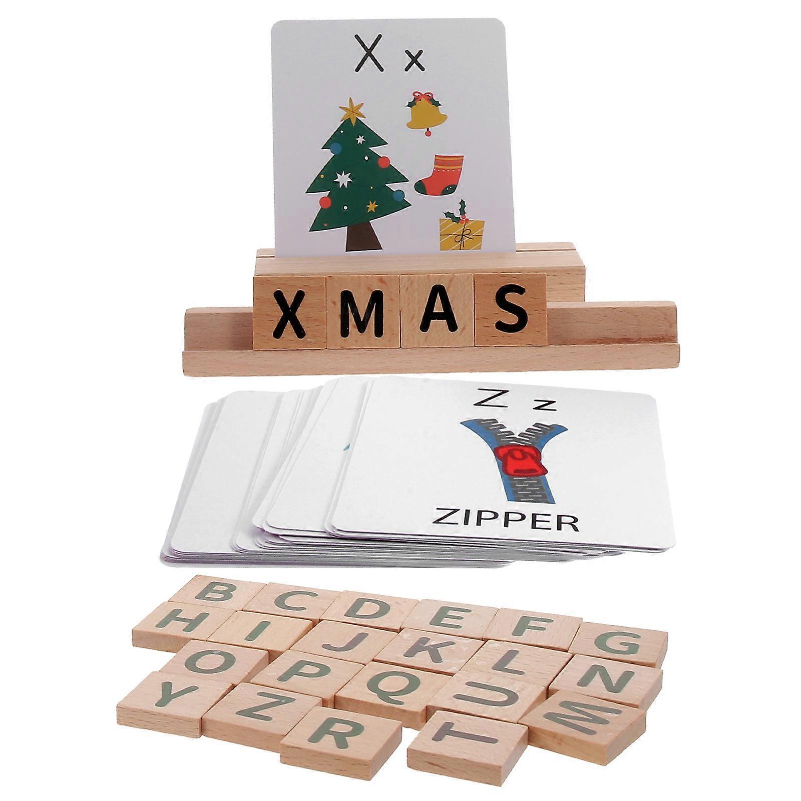 Kids Letter Learn Blocks Alphabet Spelling Game Toy Early Education Wood Assorted Color for Cognitive Development 1 Set