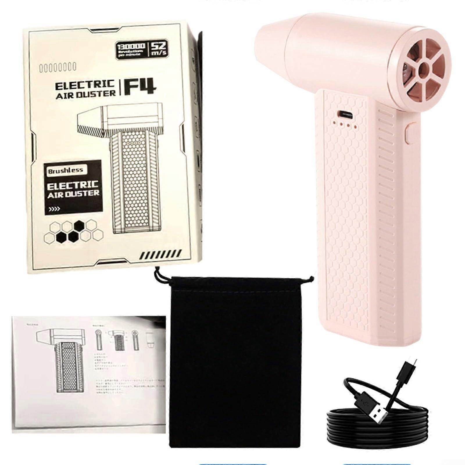 Handheld Electric Air Duster with Brushless Motor 180W 4 Speed Turbofan Rechargeable 52m/s Wind Speed Pink