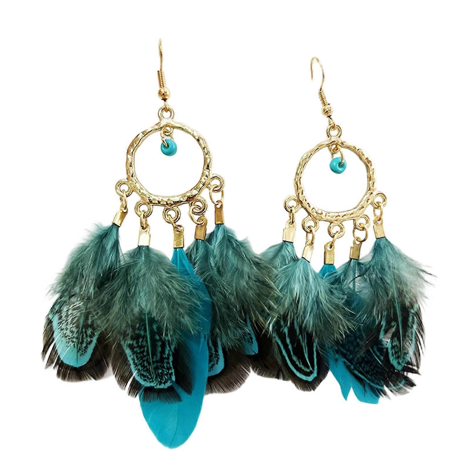Handmade Bohemian Feather Earrings User Friendly Materials Lightweight Drop Ear Hooks Jewelry Gift Kong Lan
