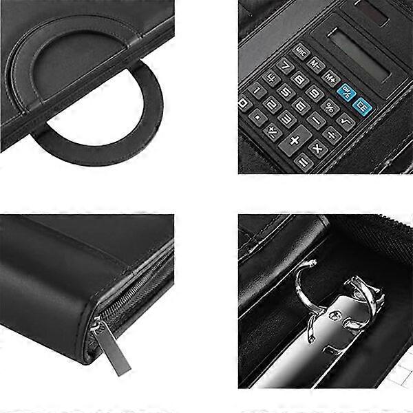 Leather zipper folder with notepad and calculator, portable and practical