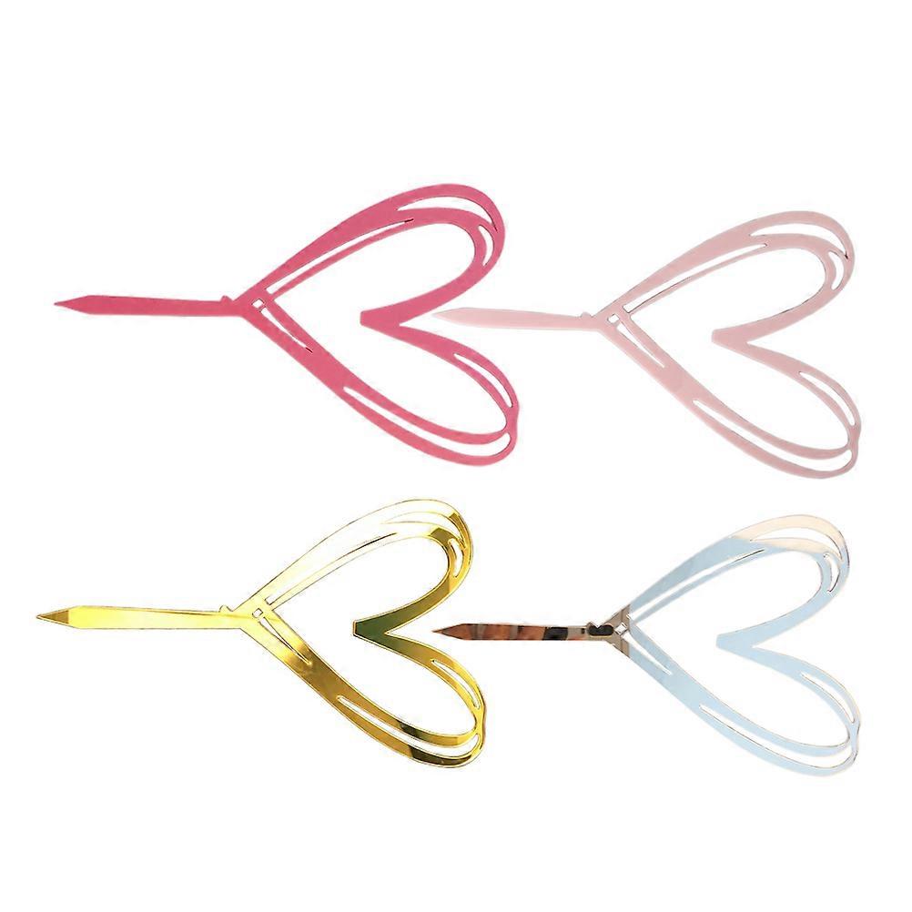 Valentines Day Cupcake Toppers 4Pcs Bright Design Simple Lines Cake Decoration Ideal For Dance Parties And Festivals