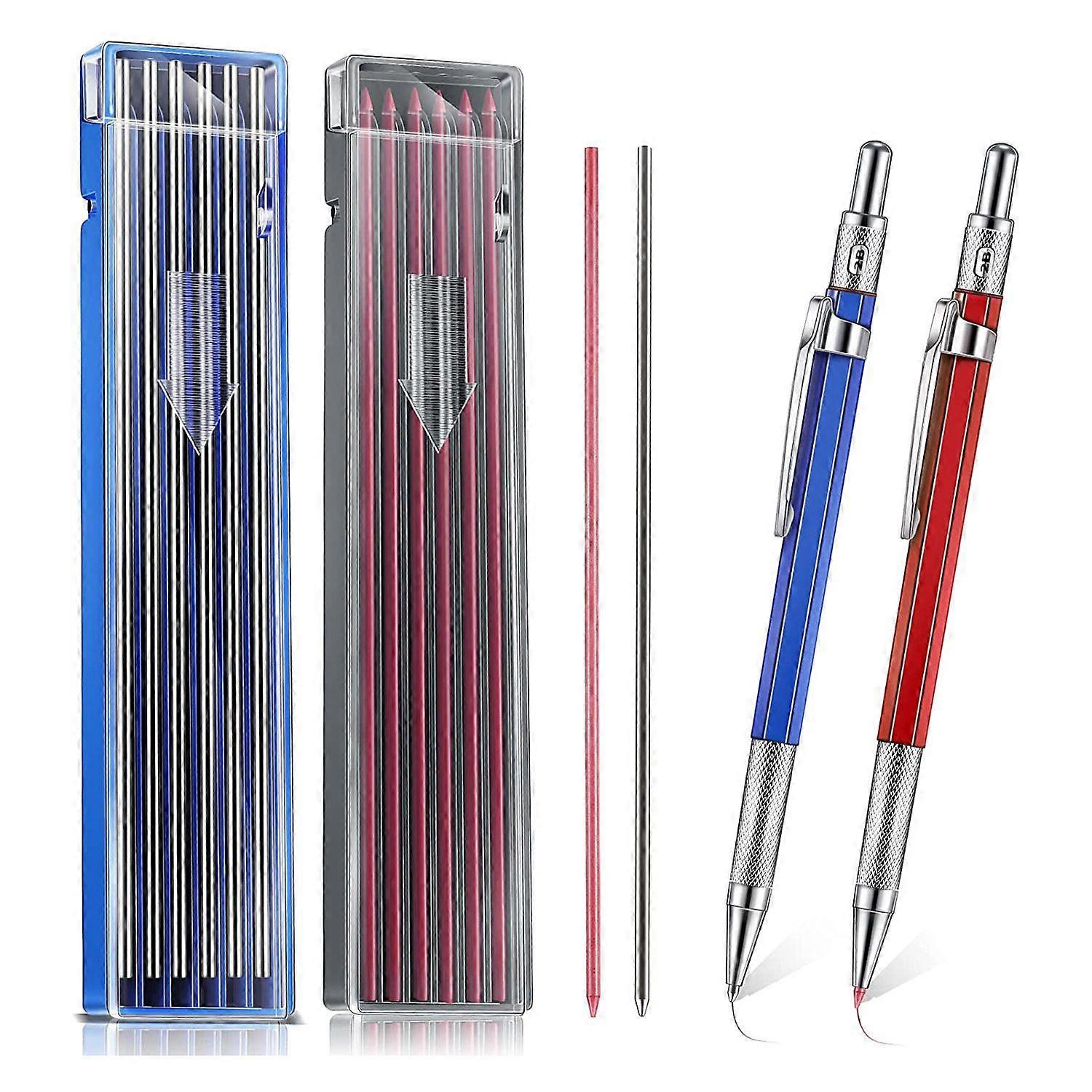 2 Pcs Welders Pencil with 24 Pcs 2mm Refills Mechanical Pencil with Built in Sharpener Carpenter Pe
