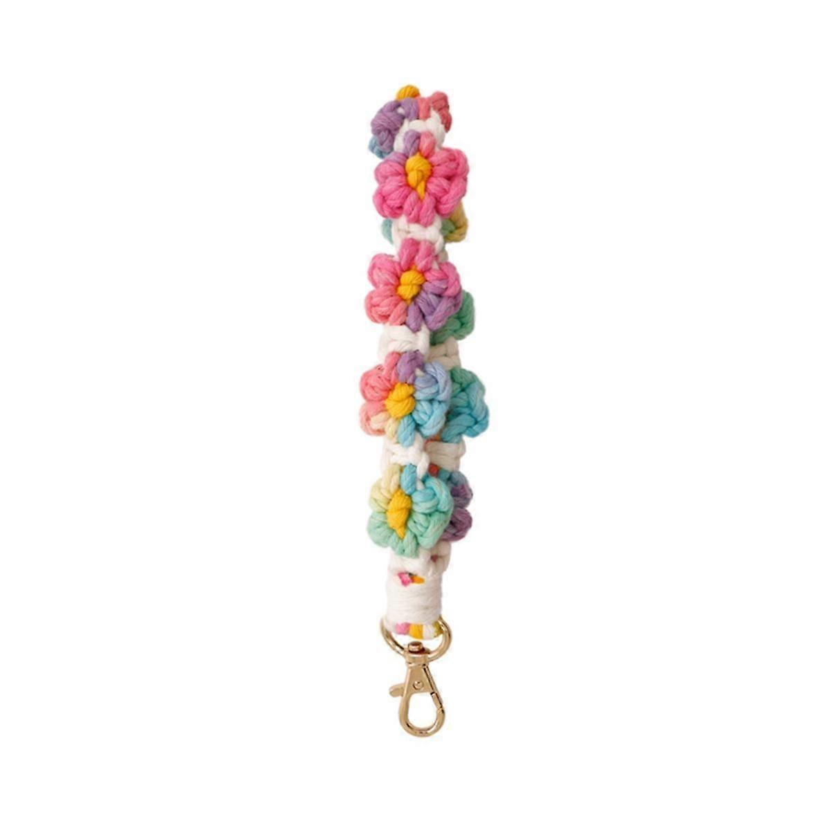 Macrame Keychain Handmade Wristlet Keychain Wrist Lanyard for Keys Cute Flower Keychain Key Chain f