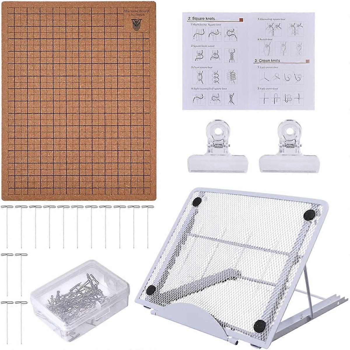 12x16Inch Macrame Board Set with Pins Clips and Adjustable Metal Stand, Wood Project Board for Braiding Macrame Supplies