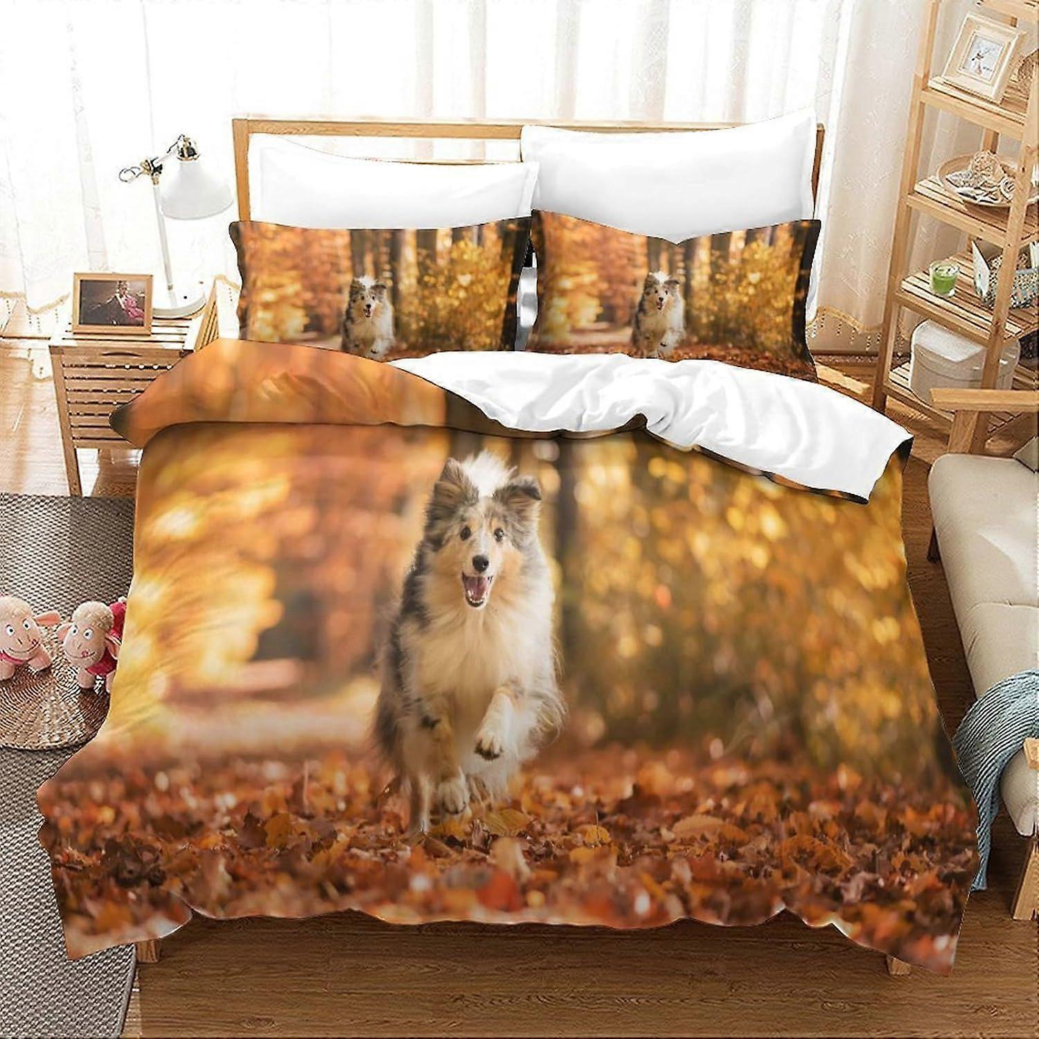 Yingd Literie Parure de lit simple Border Collie Housse de couette imprimée Ensemble de literie en m