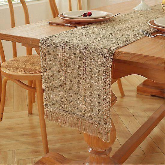 Bohemian table runner with tassels - linen weave table runner - hollow tablecloth table ru