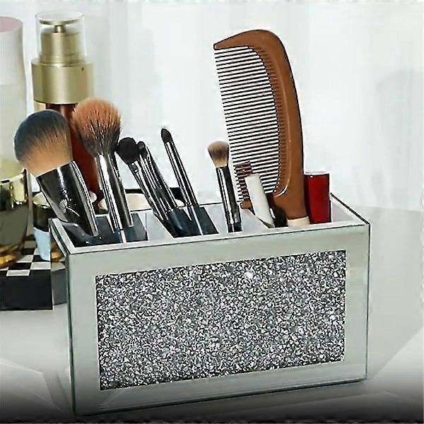 منظم حامل فرشاة المكياج، صندوق مجوهرات زجاجي مرصع بالألماس المسحوق، صندوق مجوهرات نسائي