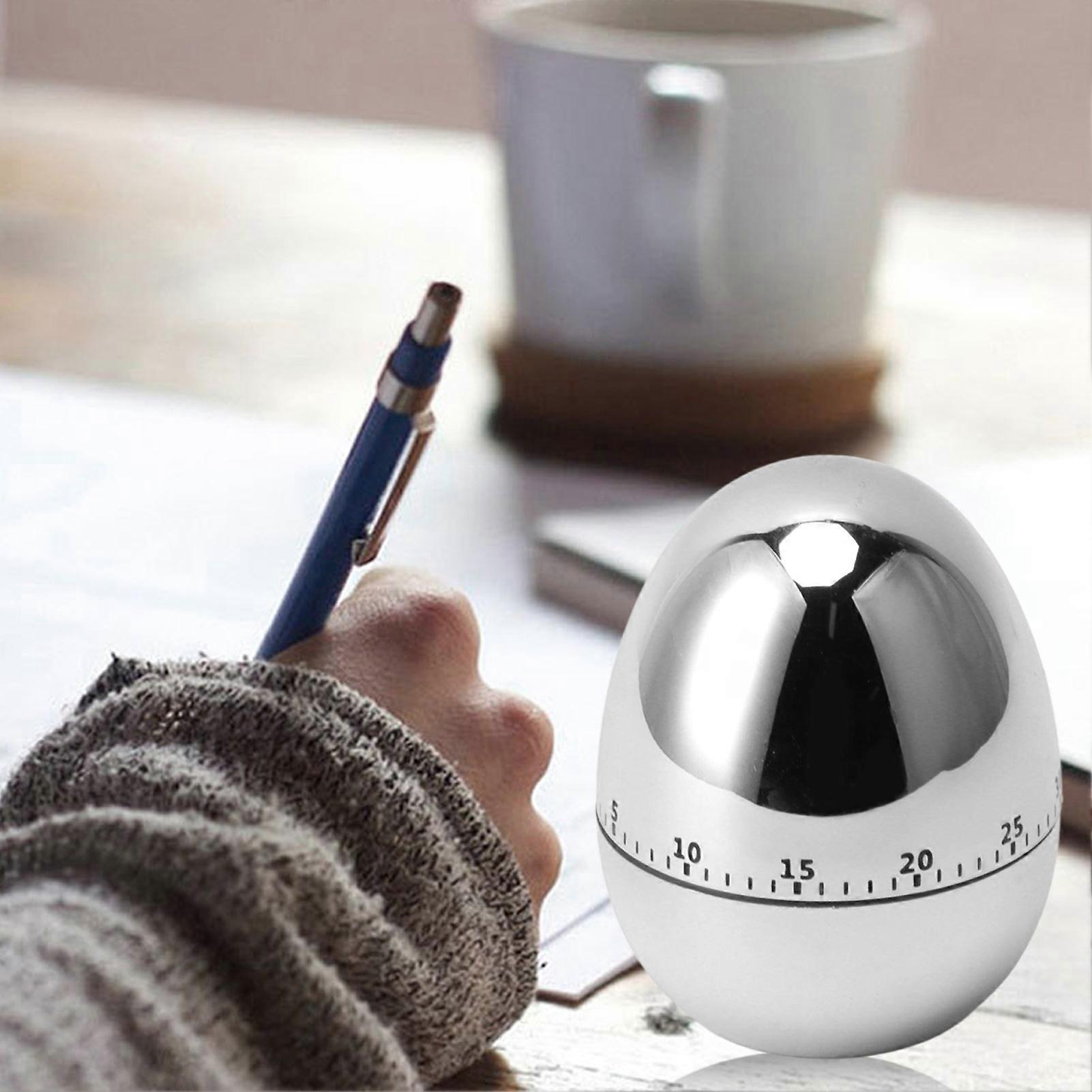 60 Min Egg-Shaped Mechanical Kitchen Timer Silver 8x6.5cm