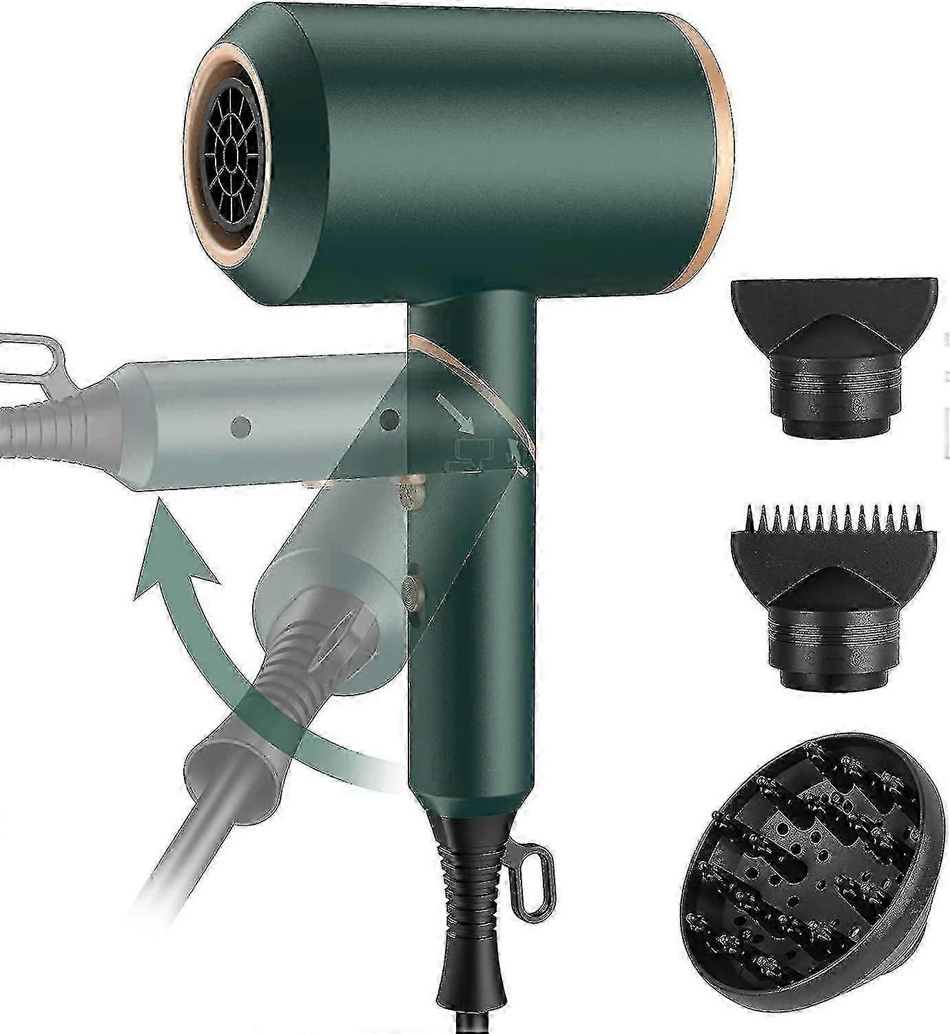 Folding Travel Hairdryer Small 2000 W, Light Hair Dryer Ion With 2 Styling Nozzles And 1 Diffuser Fo