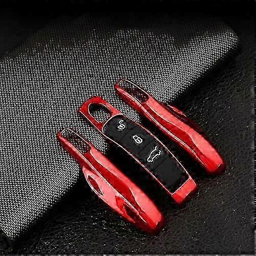 Carbon Fiber Remote Key Cover Case Fob for Porsche Panamera Cayenne Macan (Red)
