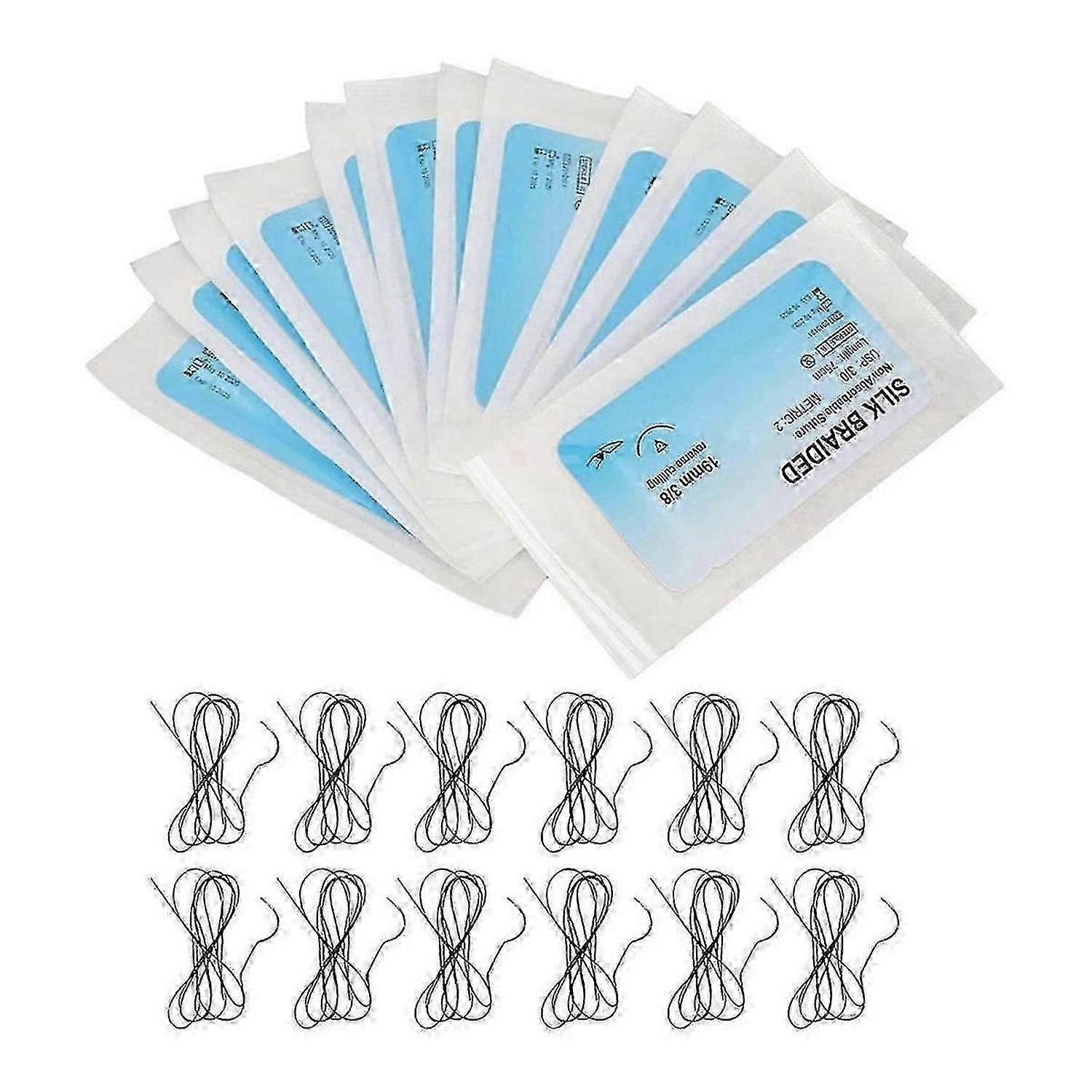12Pcs Suture Set, Silk Thread Suturing Kit with CurvedNeedle Wound Suture Practice Thread for Clinic for Veterinary