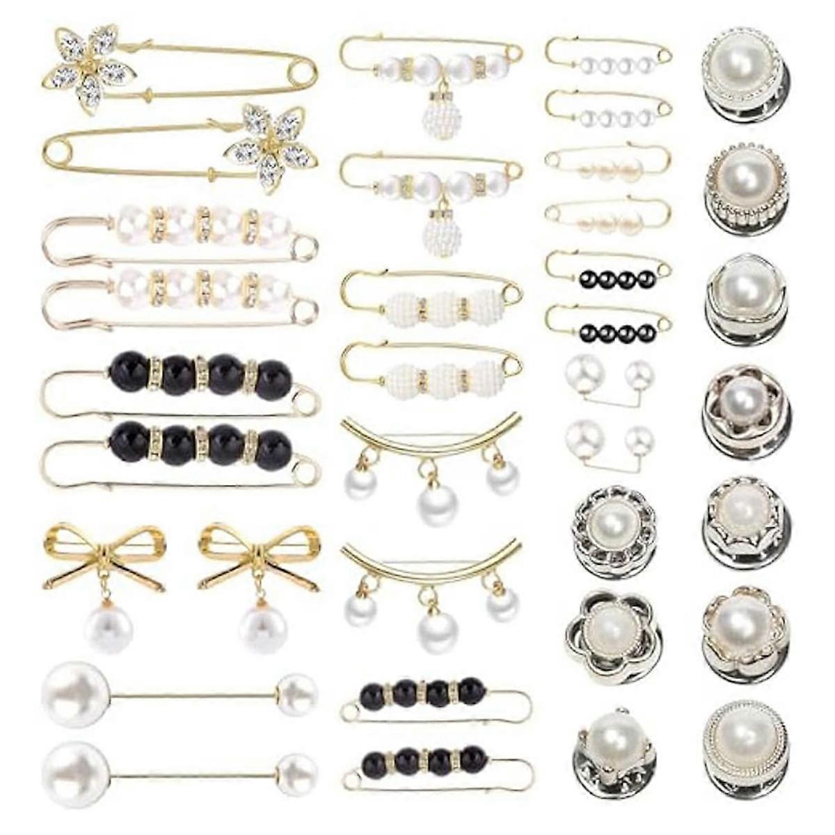 36Pcs Pearl Brooch Sweater Shawl Hat Pin