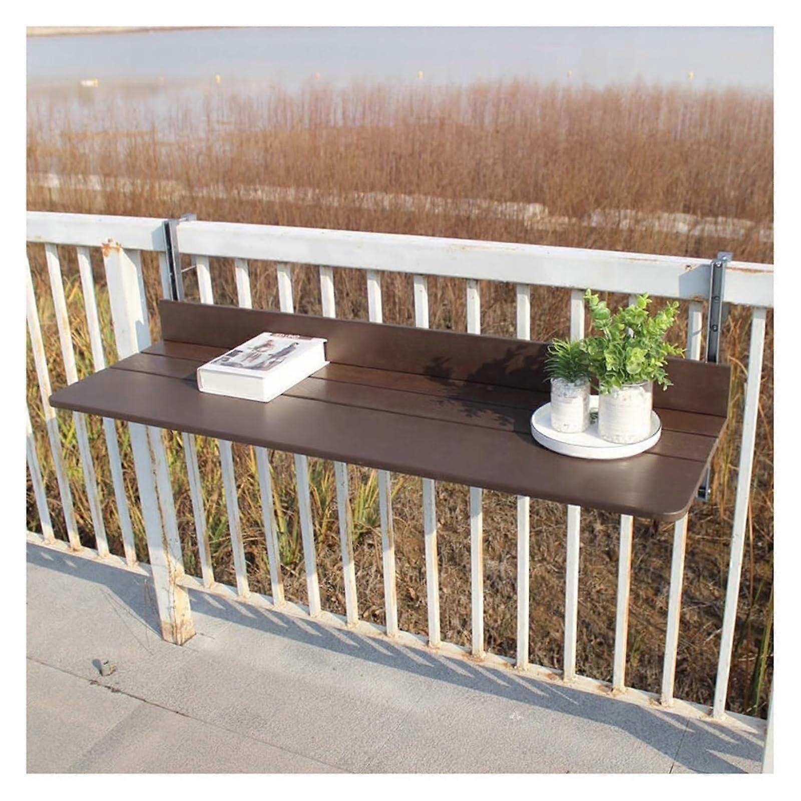 Balcony Table Outdoor Folding Hanging Table L60xW37cm Coffee Finish SpaceSaving Railing Table For Patio