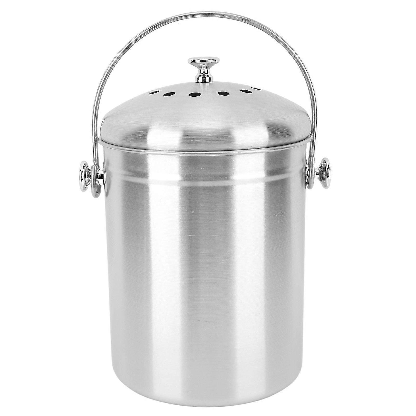 Countertop Compost Bin Round Stainless Steel Remove Odors Composting Bin with Carbon Filters for Kitchen Countertop