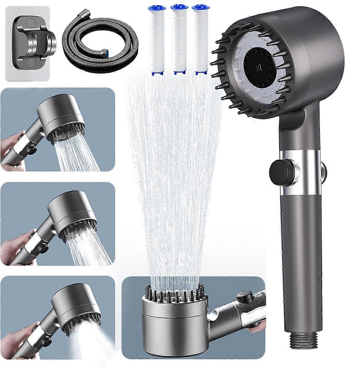 Shower Head Pressure with Filter Handheld Massage Showerhead 4 Spray Modes 1.5m Hose With Holder On/Off Switch