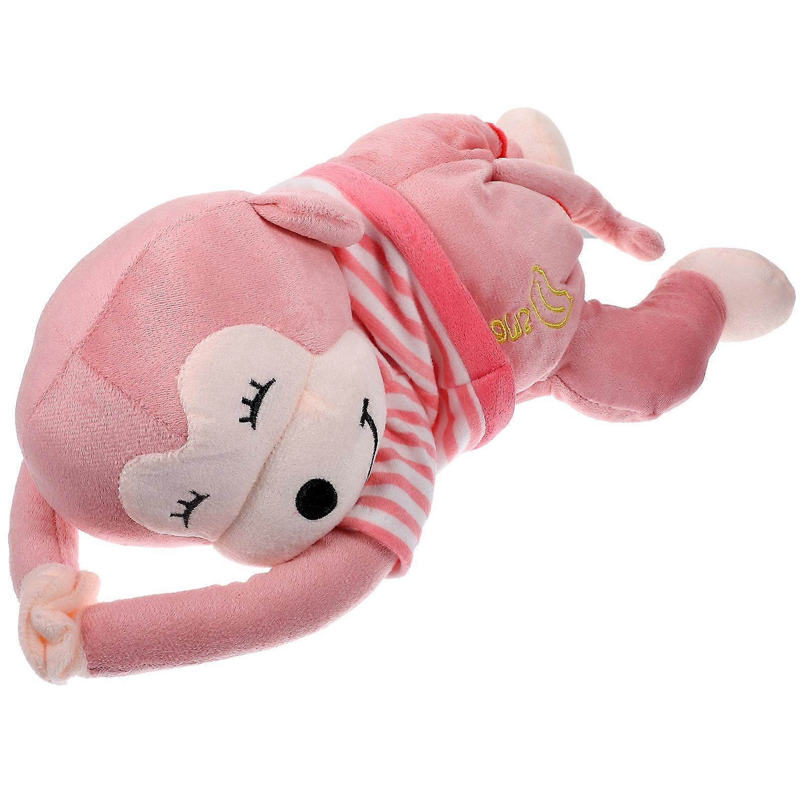 Monkey Shaped Tissue Box Holder Hanging Tissue Dispenser for Car Home Office Plush Material Pink 32.00X20.00X18.00CM Tissue Storage 1Pack