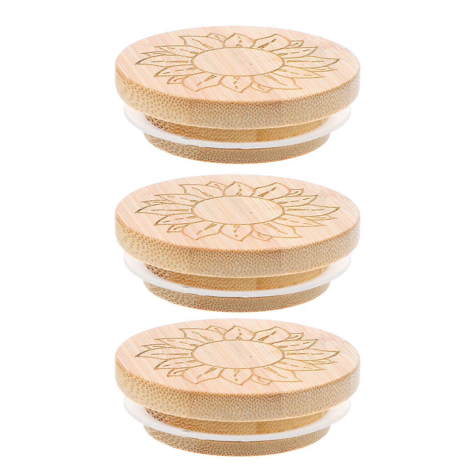Glass Jar Lids Bamboo Wooden Lid for Jar Sealing 9 Pieces with Sunflower Pattern