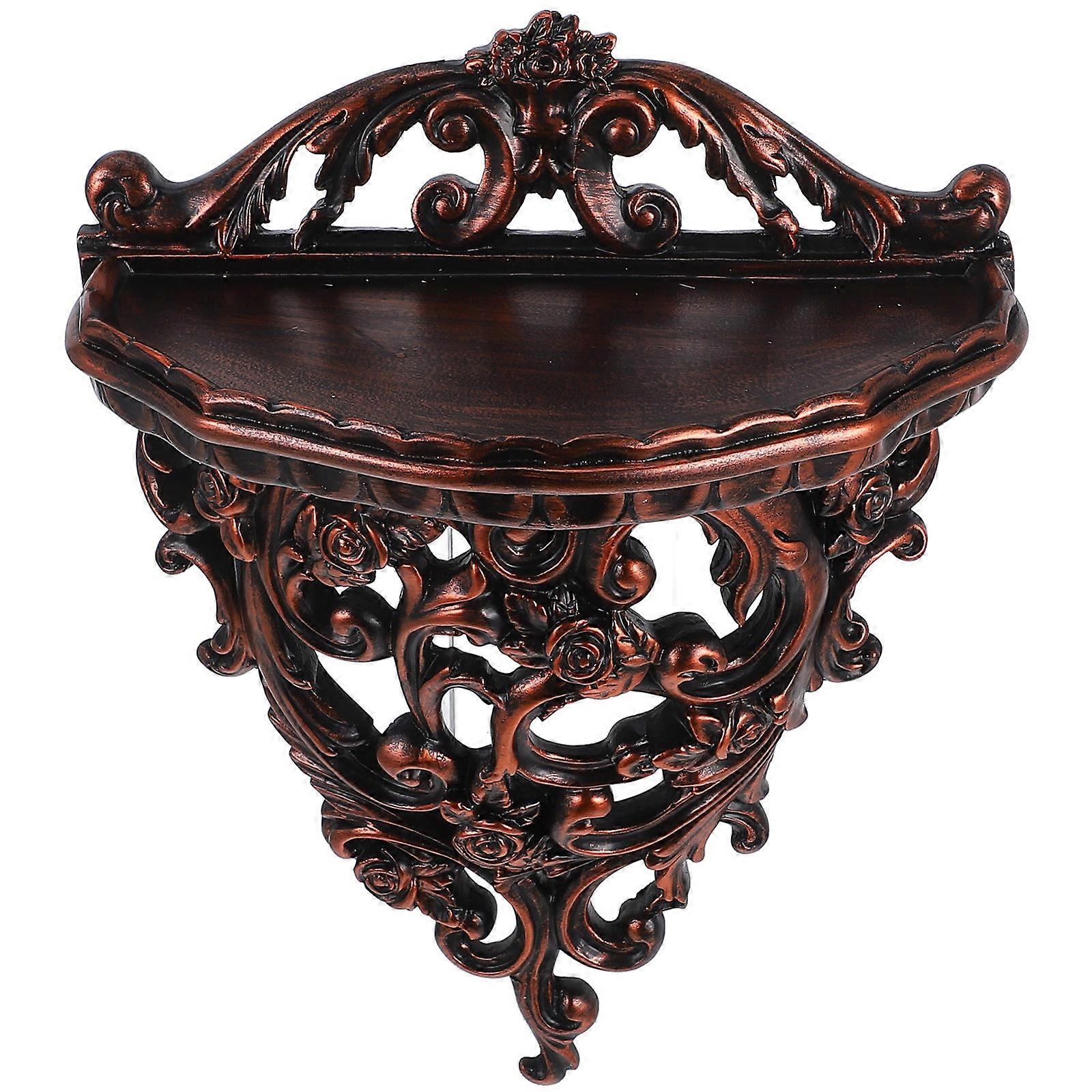 2Pcs Resin Wall Mounted Storage Shelf for Storage European Style Dark Brown