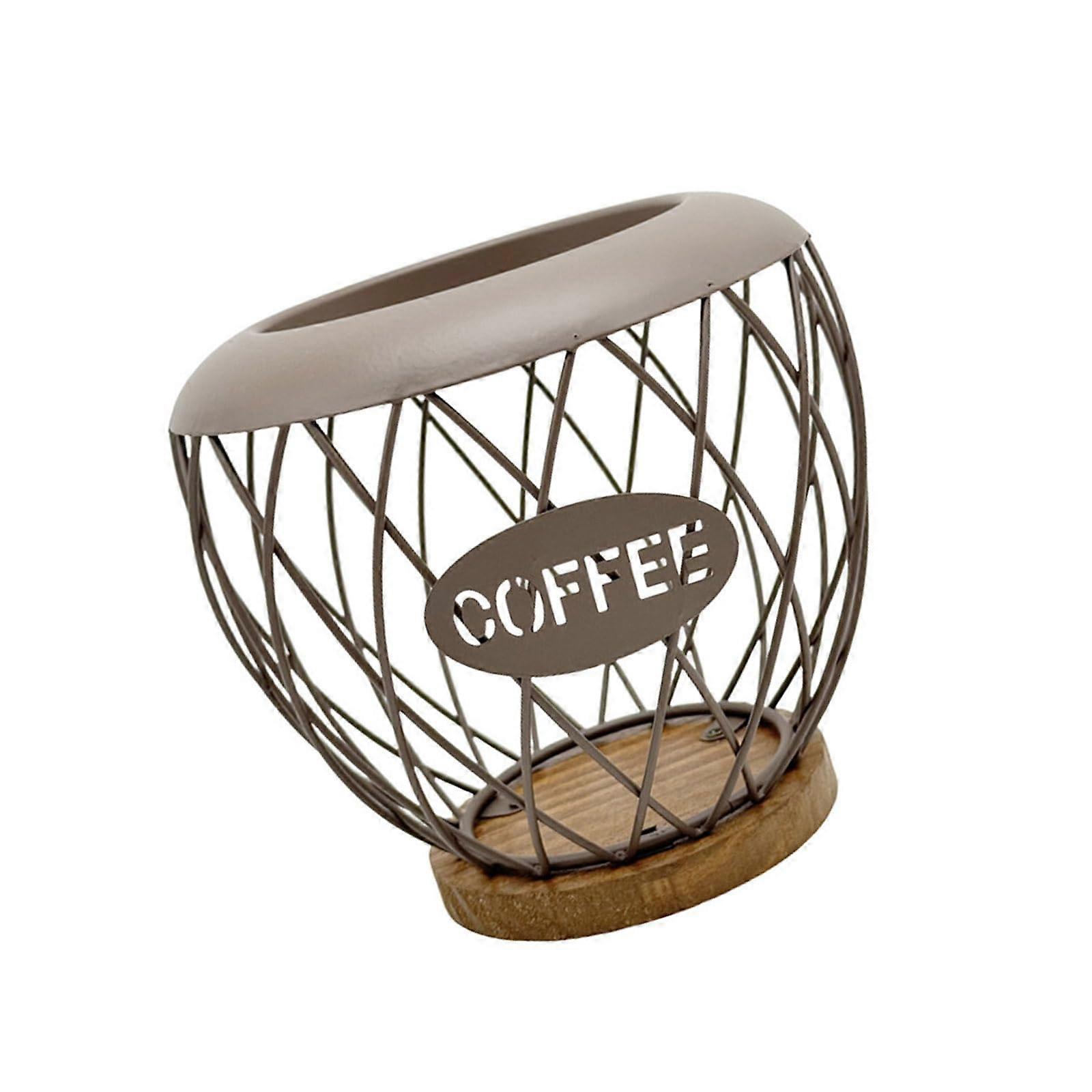 Coffee Pods Dispenser 50 Pod Capacity Rustproof Coating Geometric Countertop Organizer For Small Spaces Metal Wood Brown
