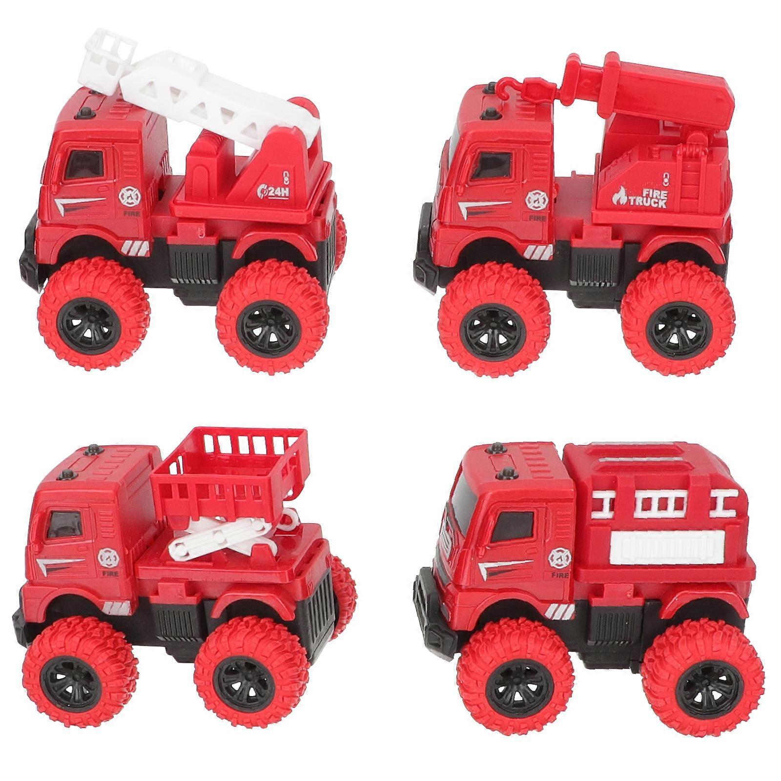 Friction-Powered Fire Vehicle Toy for Kids Red Plastic 4Pcs Fire