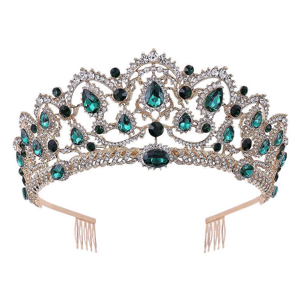 Tiara barroca para noiva, modelo coroa, com strass verde (1 peça).