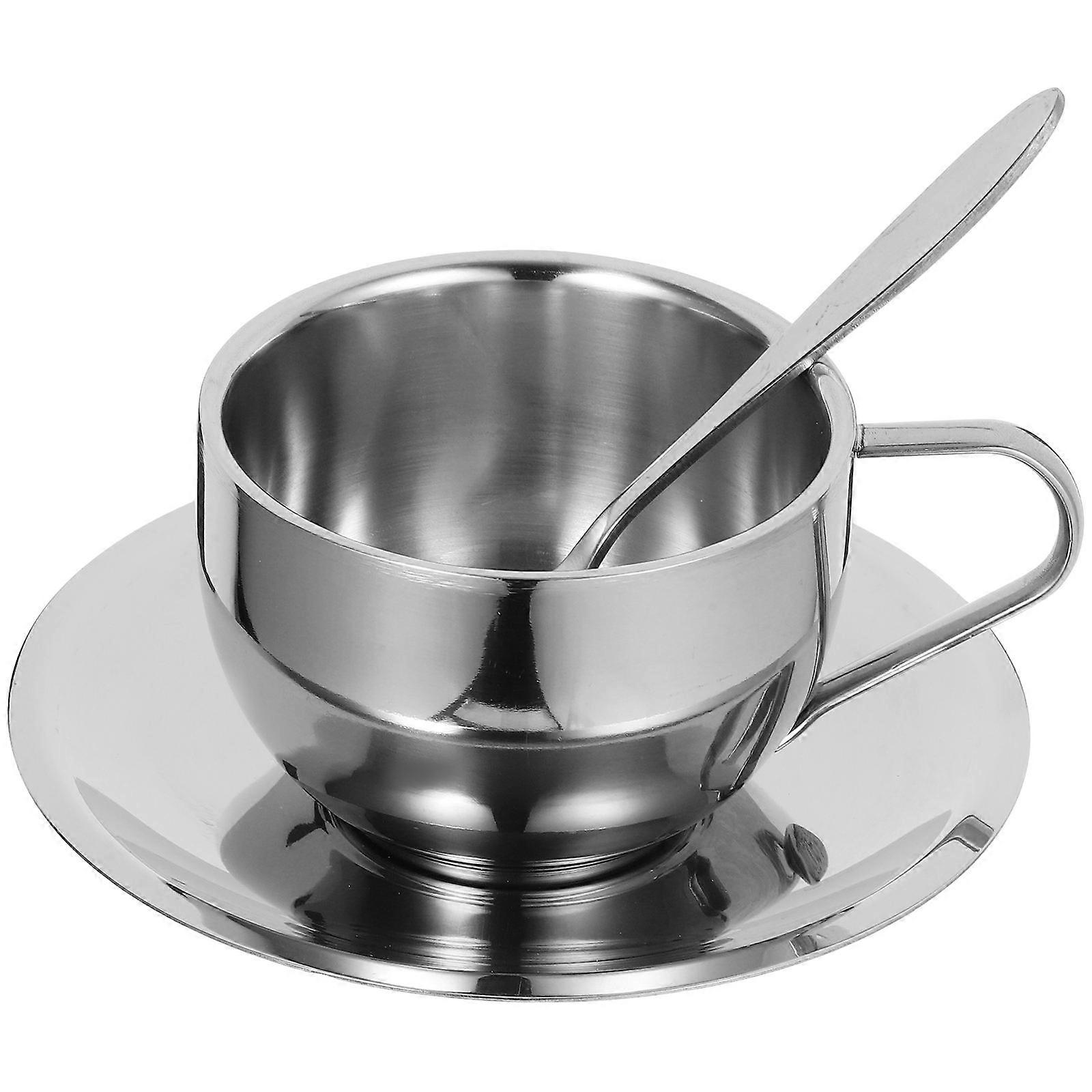 Stainless Steel Coffee Cup Coffee Mug for Home Use 3Sets with Saucer