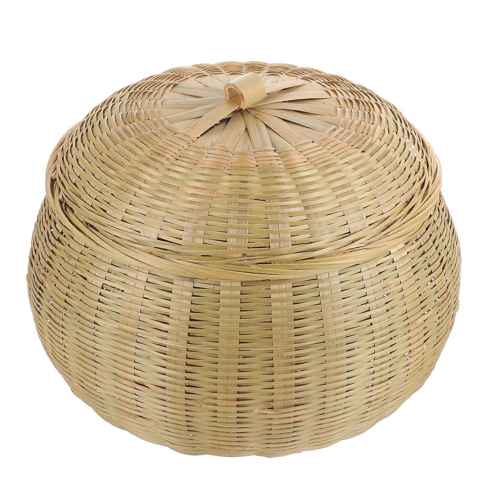 Functional Bamboo Woven Basket With Lid For Egg Storage Home Users 1Pcs