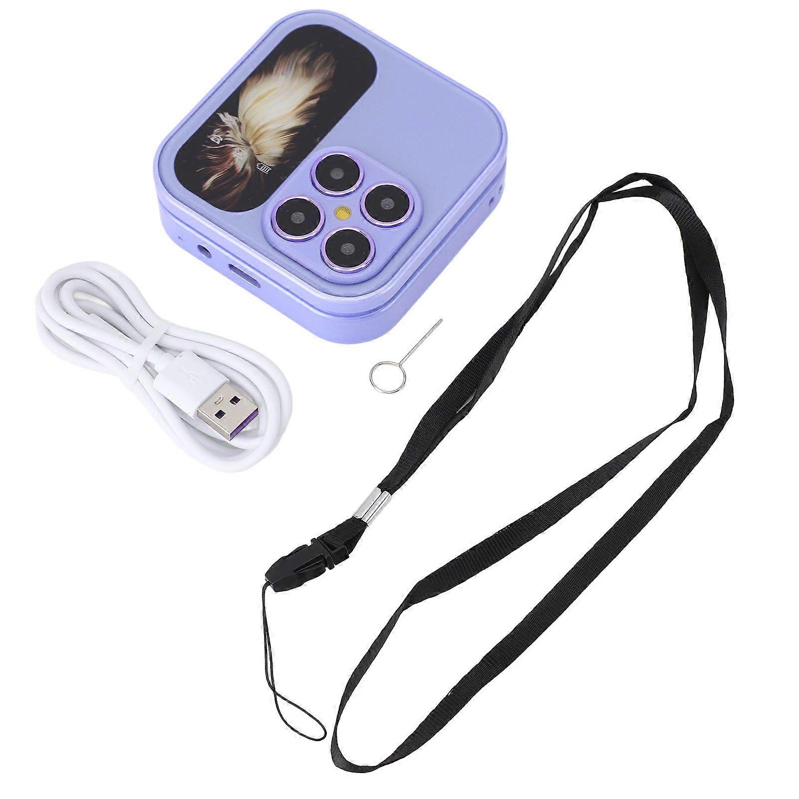 2G Flip Tiny Cell Phone for Seniors Dual Nano SIM FM Radio Media Player LED Flashlight HD Rear Camera Flip Smallest Mobile Phone with Lanyard Purple