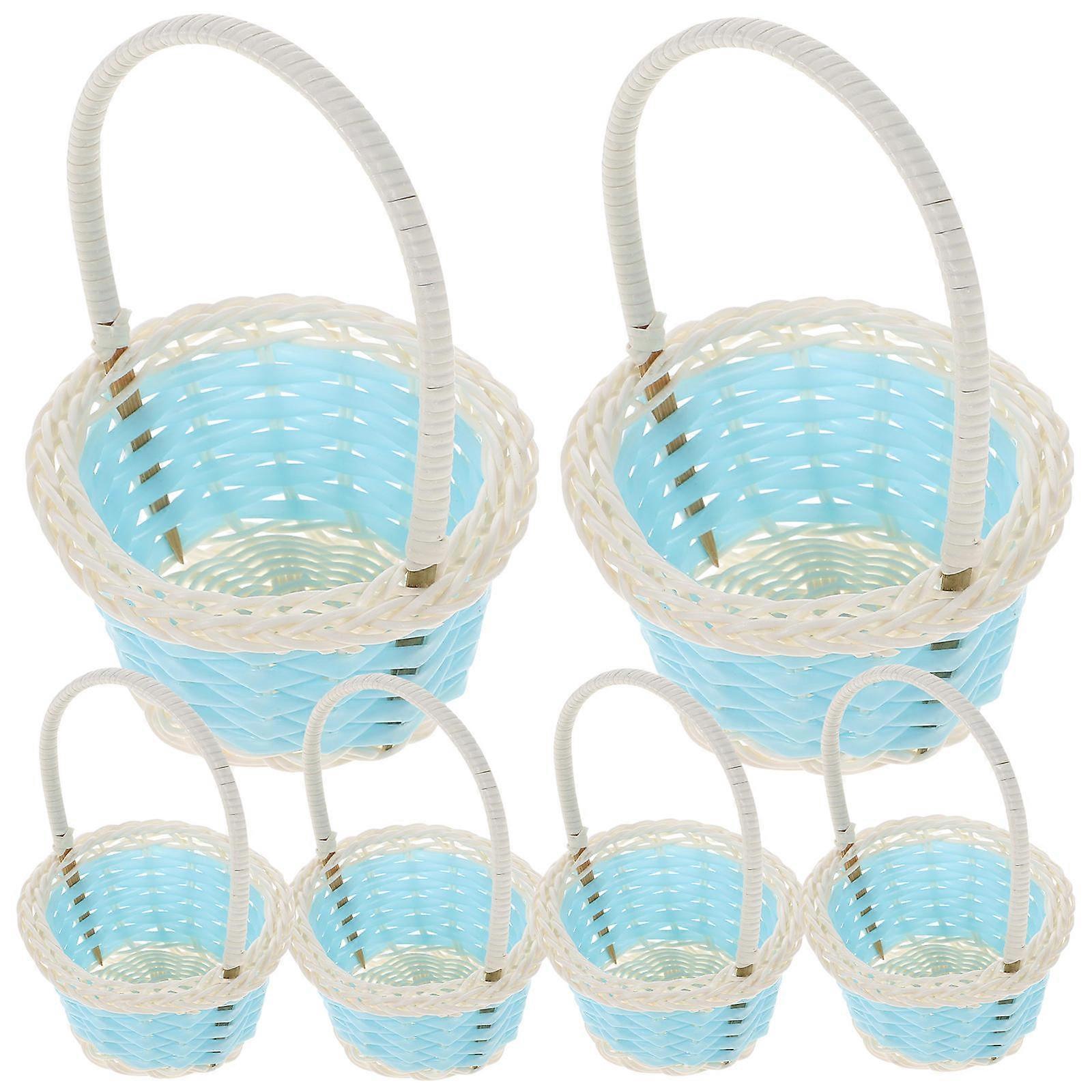 Chic Woven Design Containers 6Set For Home Decor Easter Decorations Blue Plastic
