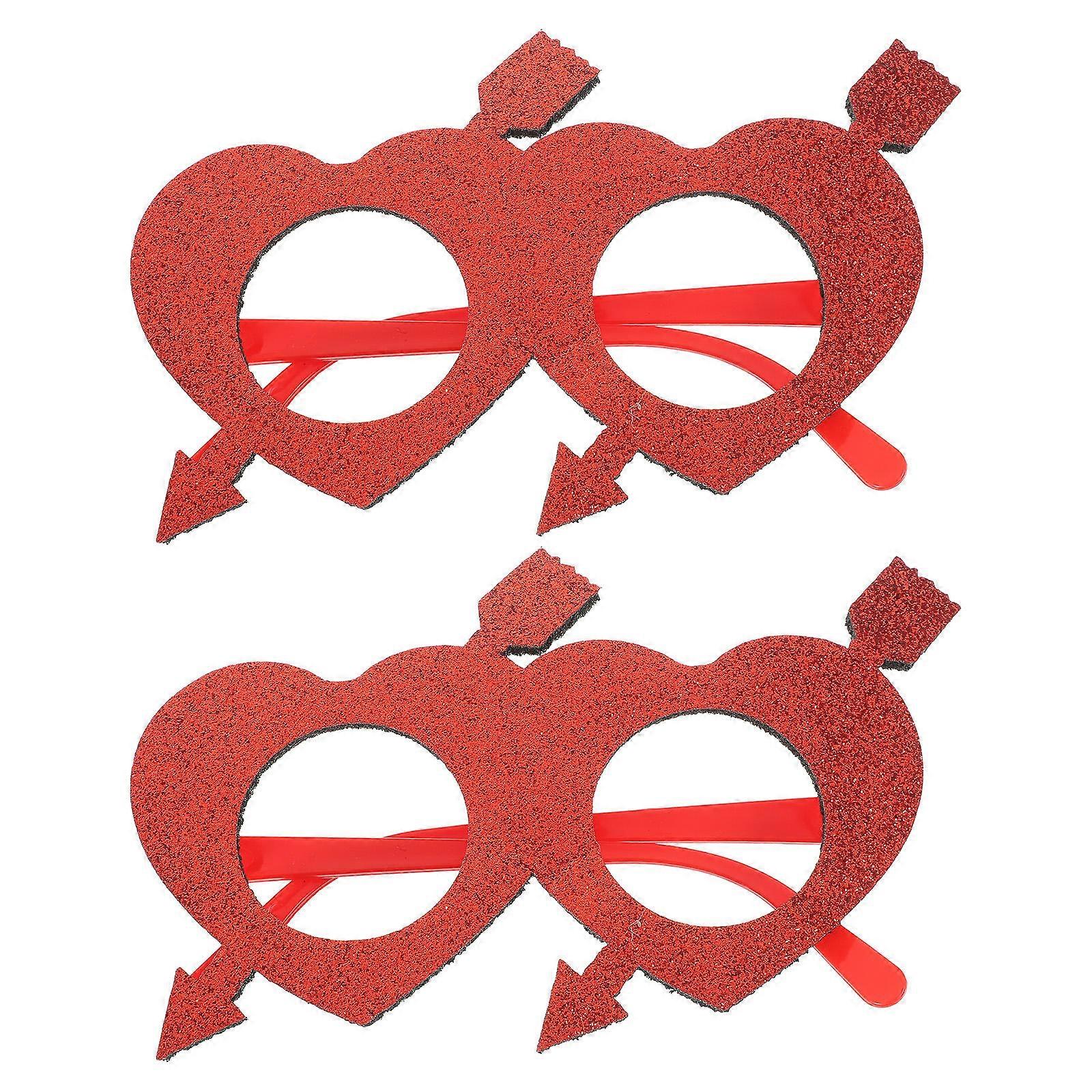 Heart Glasses Party Glasses Frames for Decoration 2Pcs Red Plastic