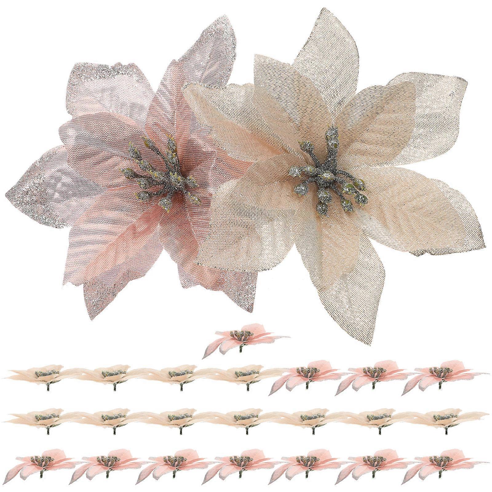 Christmas Glitter Flower Artificial Decoration for 120Pcs Christmas Tree