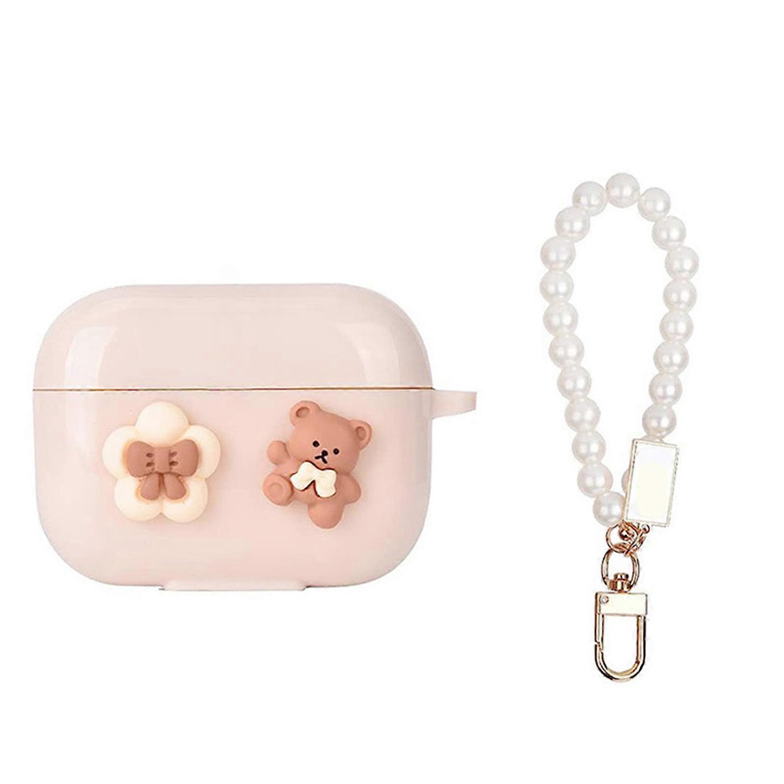 Portable Soft Earphone Cover With Bows Accent And Pearls Straps Secure Carry for 3 2025 Earbuds Multicolor