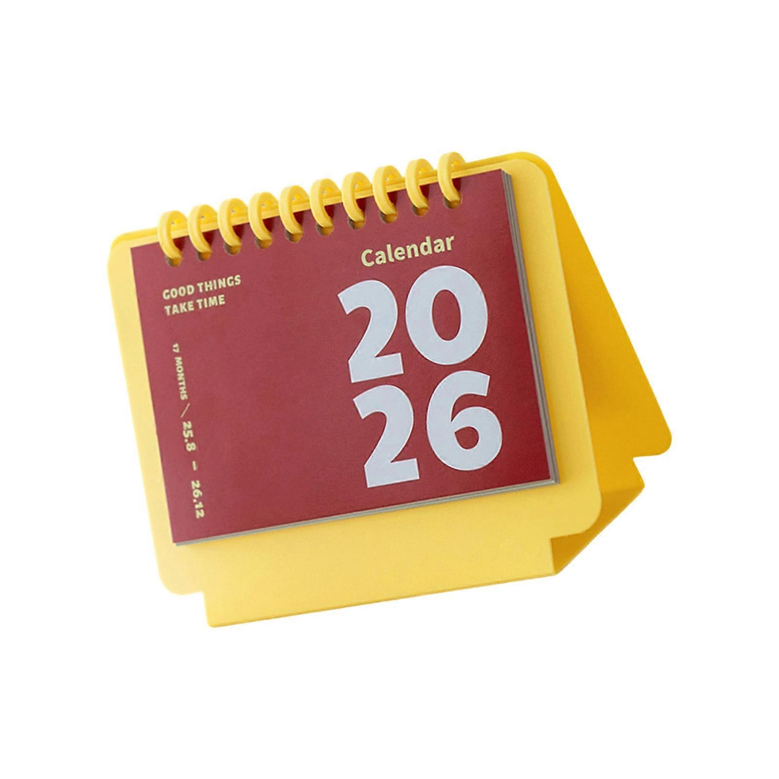 2026 Small Desk Calendar Writing Notepads Plastic Binding Comb Office Tabletop Monthly Calendar Planner for Scheduling  Yellow
