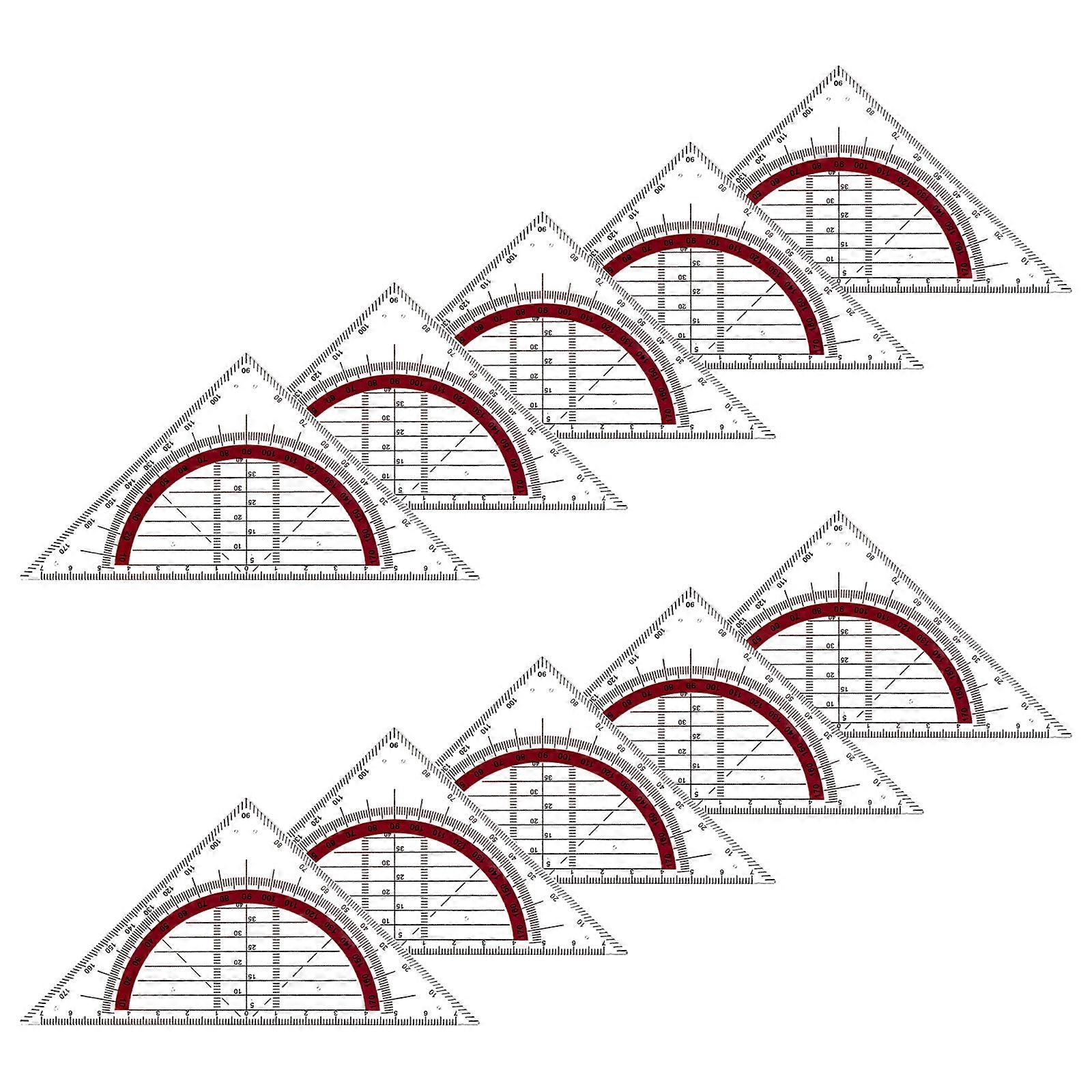 10Pcs Multifunction 2-in-1 180 Degree Protractors with Set Square Geometry Drafting Ruler For Engineering Drawing Multicolor