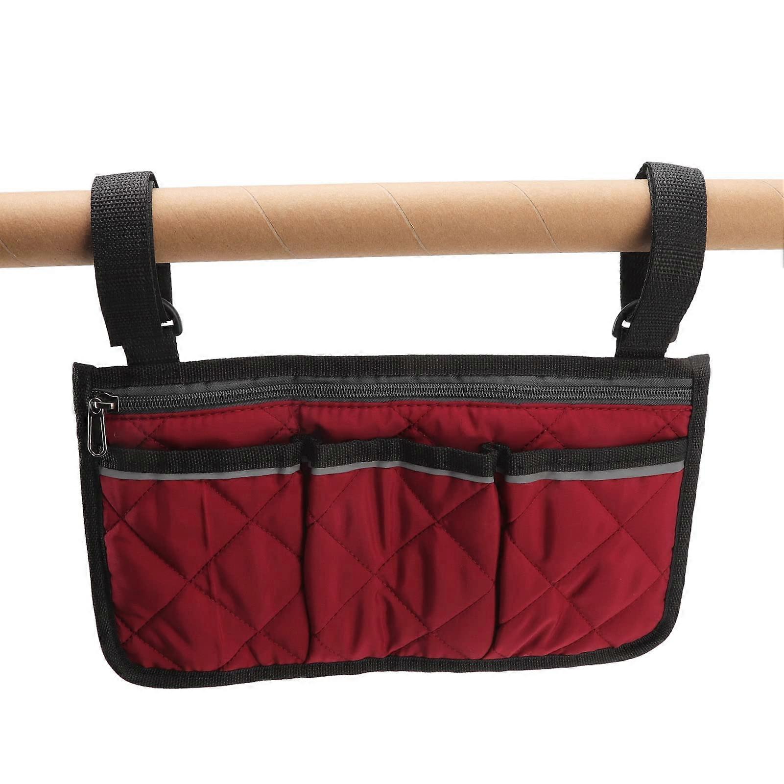 Polyester Wheelchair Side Bag, MultiPocket, Capacity Side Pocket, For Walkers, Scooters, Wheelchairs, Red