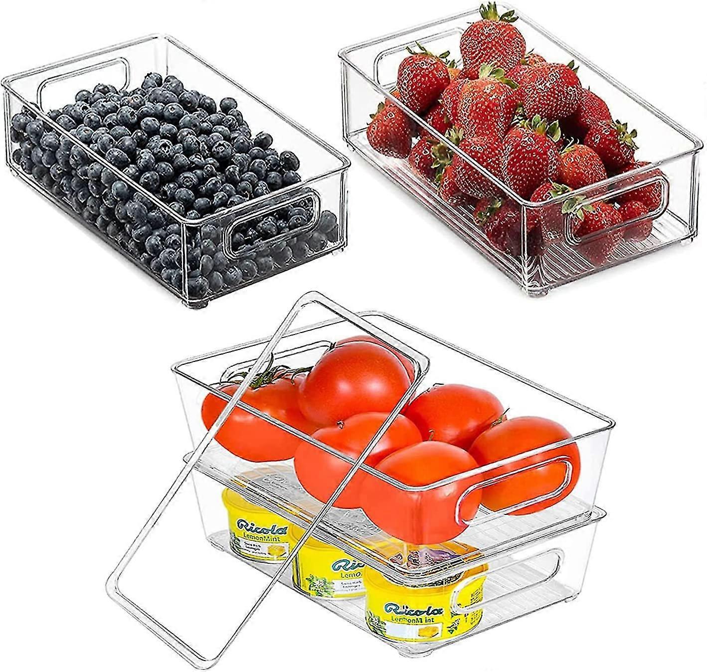 4pcs Refrigerator Organizer, Stackable Small Refrigerator Boxes(with Lid 26cmx15.5cmx7.5 Cm)