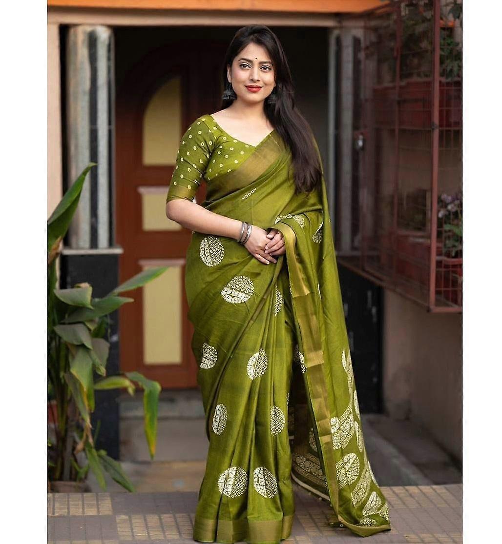 Indisk Damsari Designer Festkläder Sari Pakistansk Bollywood Bomulls Crepe Sari