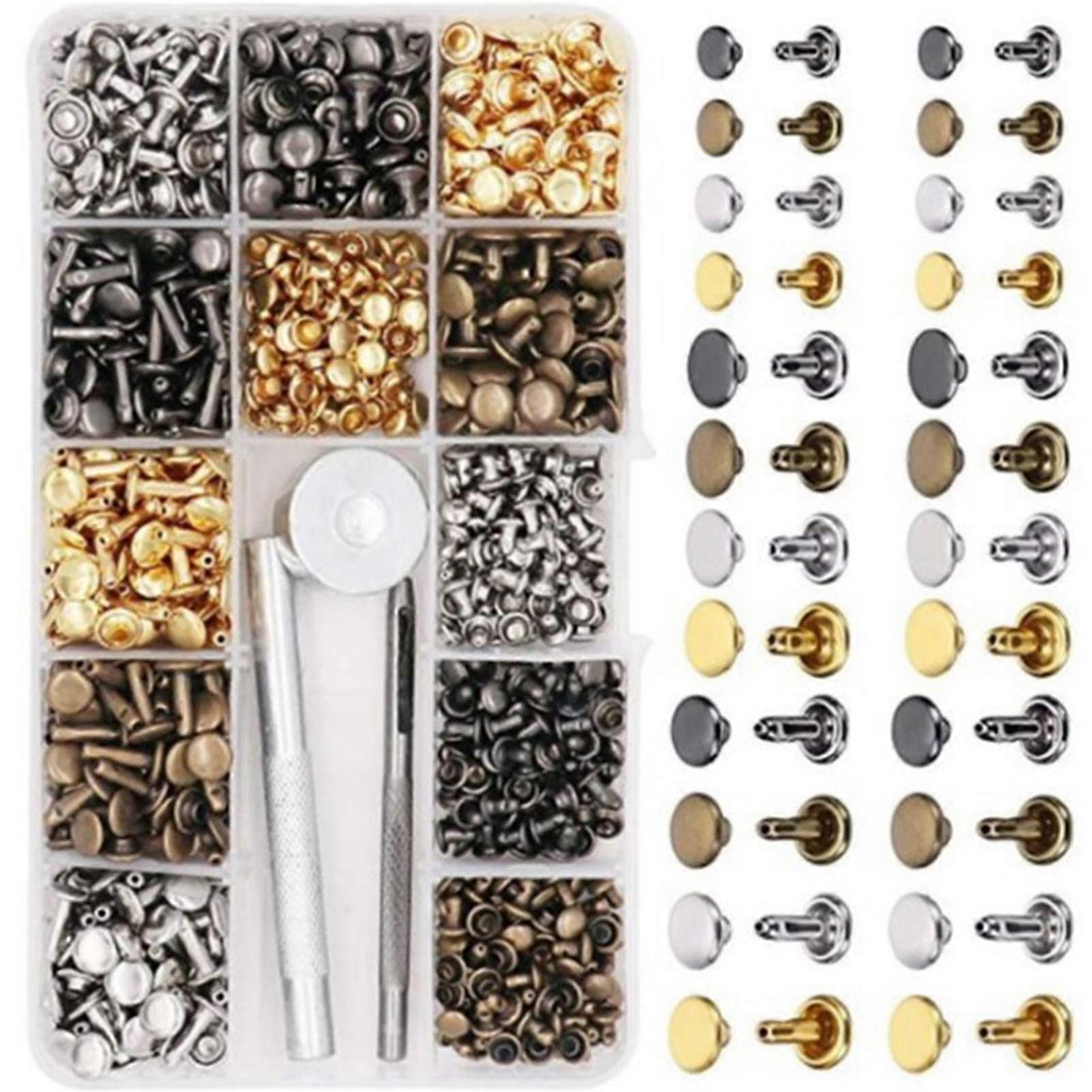 Double Sided Rivet Set Metal Studs Binding Studs Screws Assortment with Hole Punch Tool 4 Color