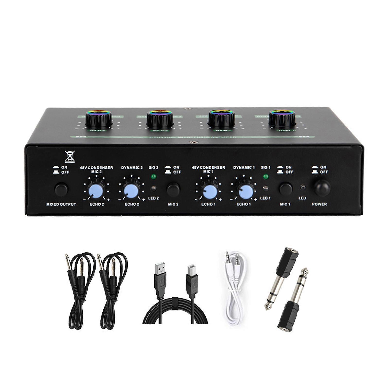 2 Channel Portable Auditory Mixer Reverbed Effects Metal Construction Universal Device Compatibility Multicolor