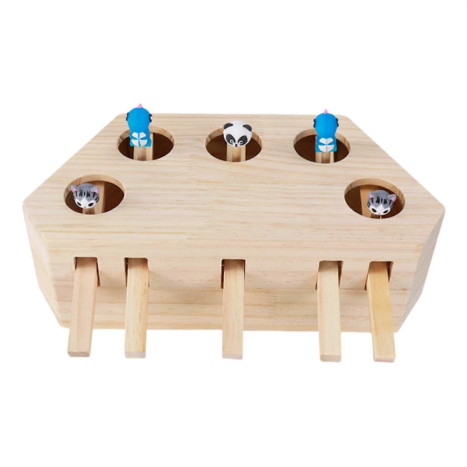 Interactive Wooden Cat Scratching Whack Toy Game for Indoor Cats, Hitting Play (31.5x10x13cm)