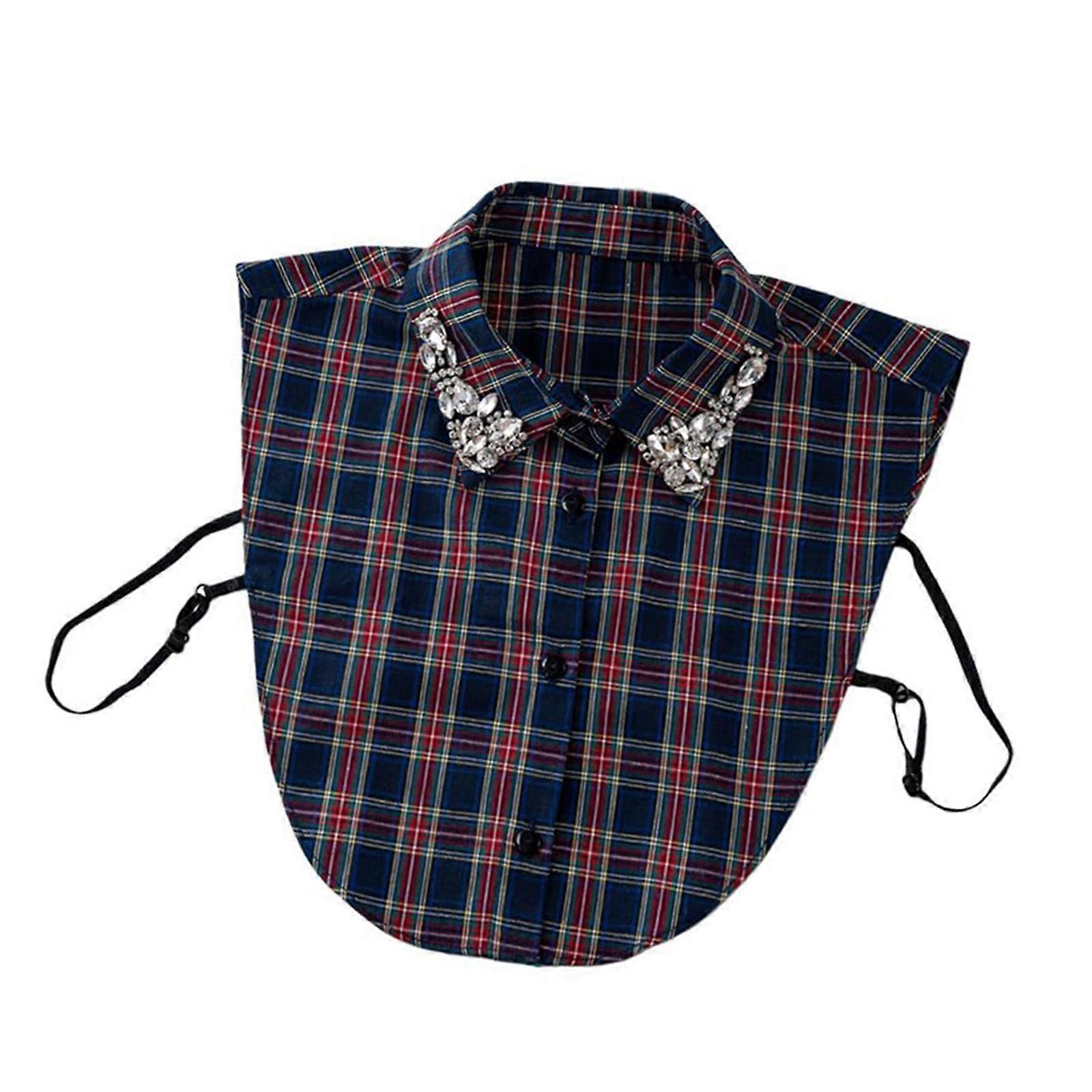 Elegant Plaids Detachable Collar Rhinestones Embellished Polyester For Formal Wear  Blue